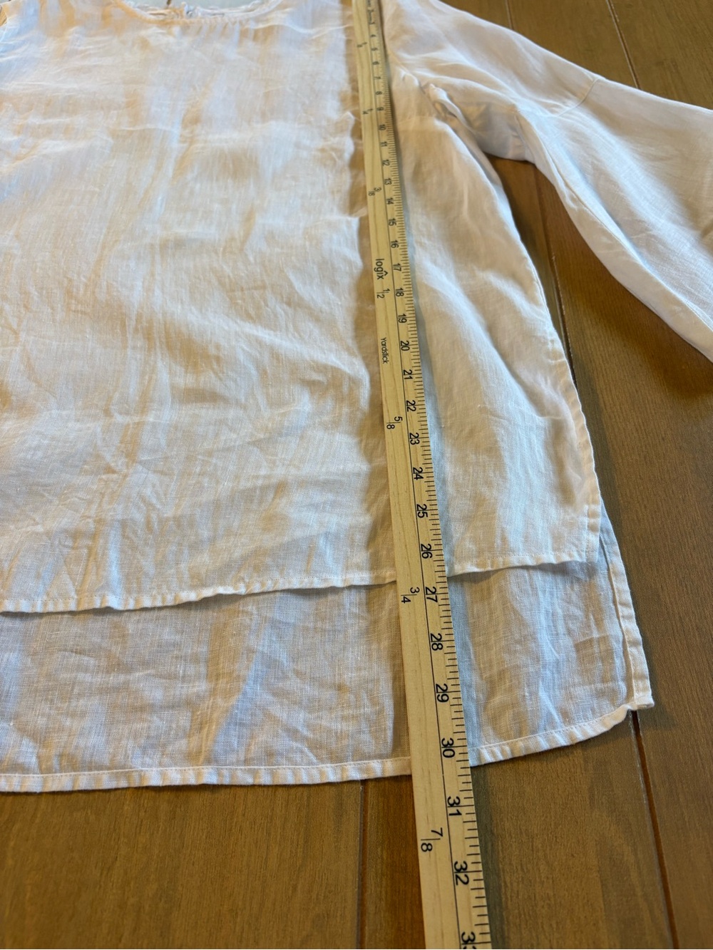 J Jill Love Linen Boho White 100% Linen Frayed Trim Tunic Top Large Lagenlook - Picture 13 of 15